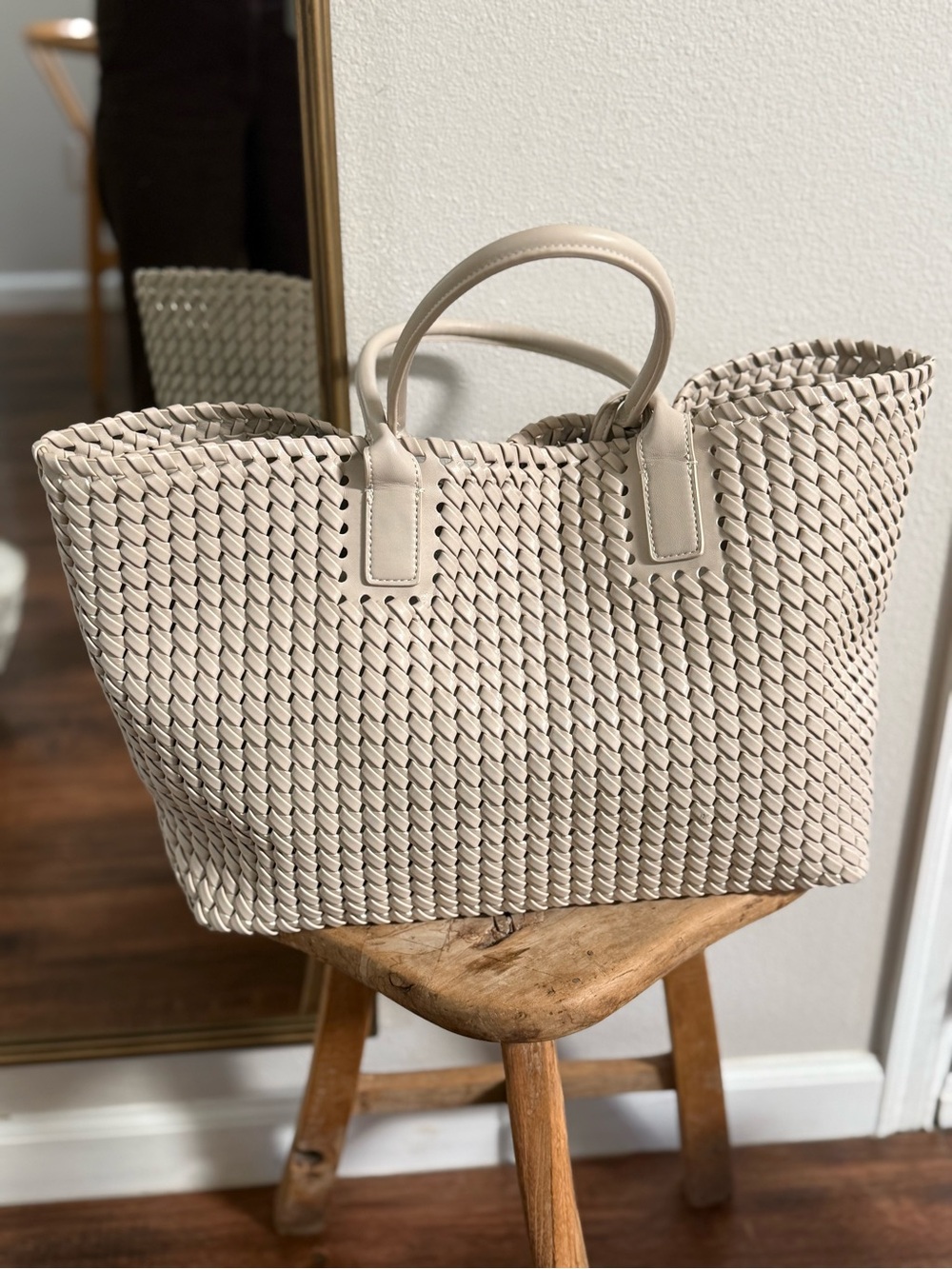 Woven Tote in Light Beige - Women Bags